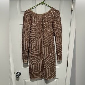 BCBGMaxAzria Bronze Sequin Leondra Long Sleeve Dress